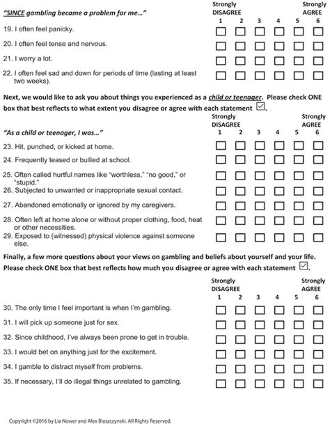 gambling addiction questionnaire.